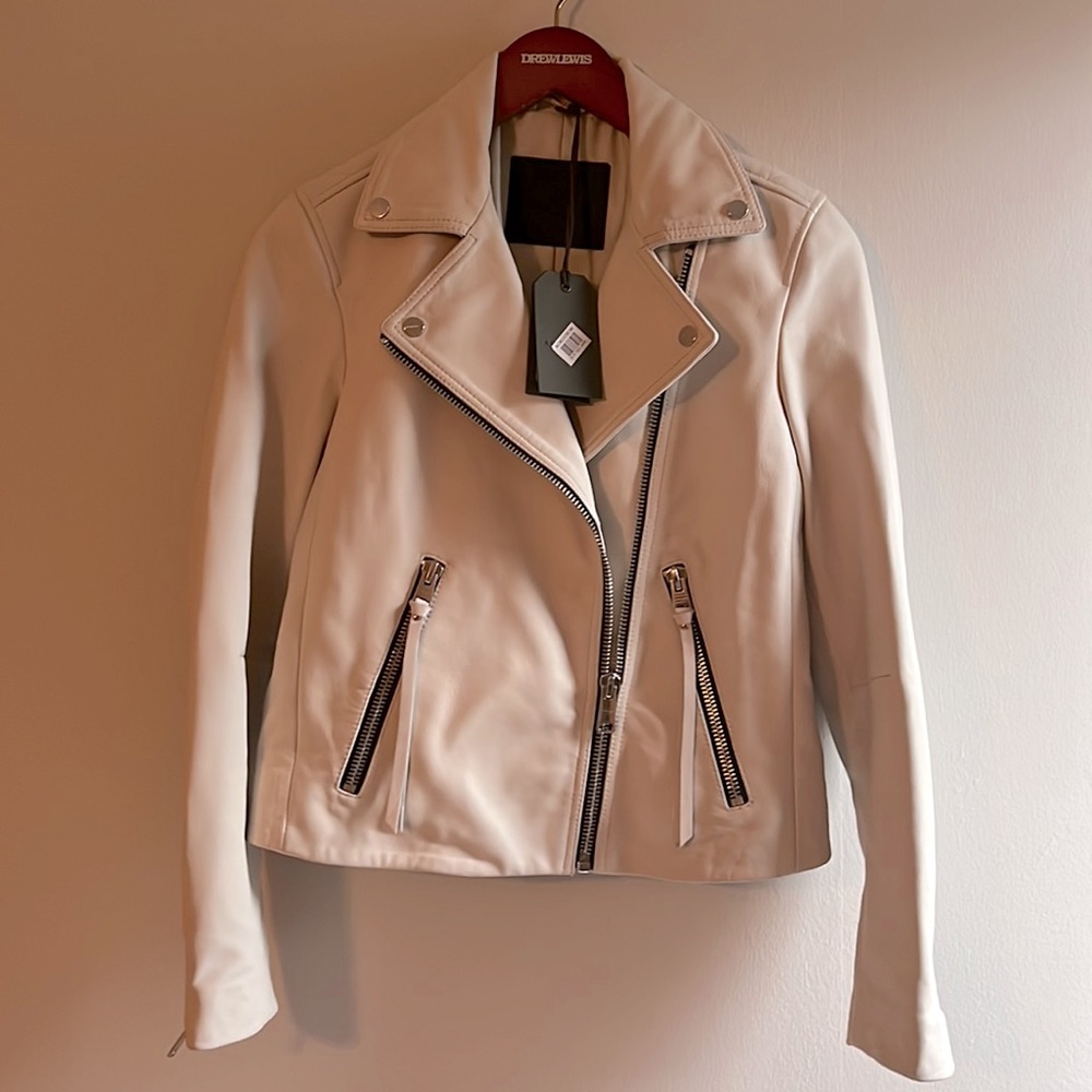 All Saints Beige Leather Moto Jacket